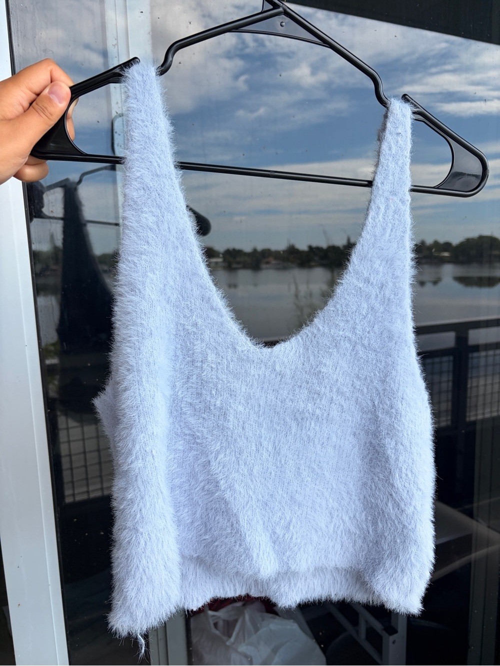 iris Light Blue Fuzzy Knit Crop Tank